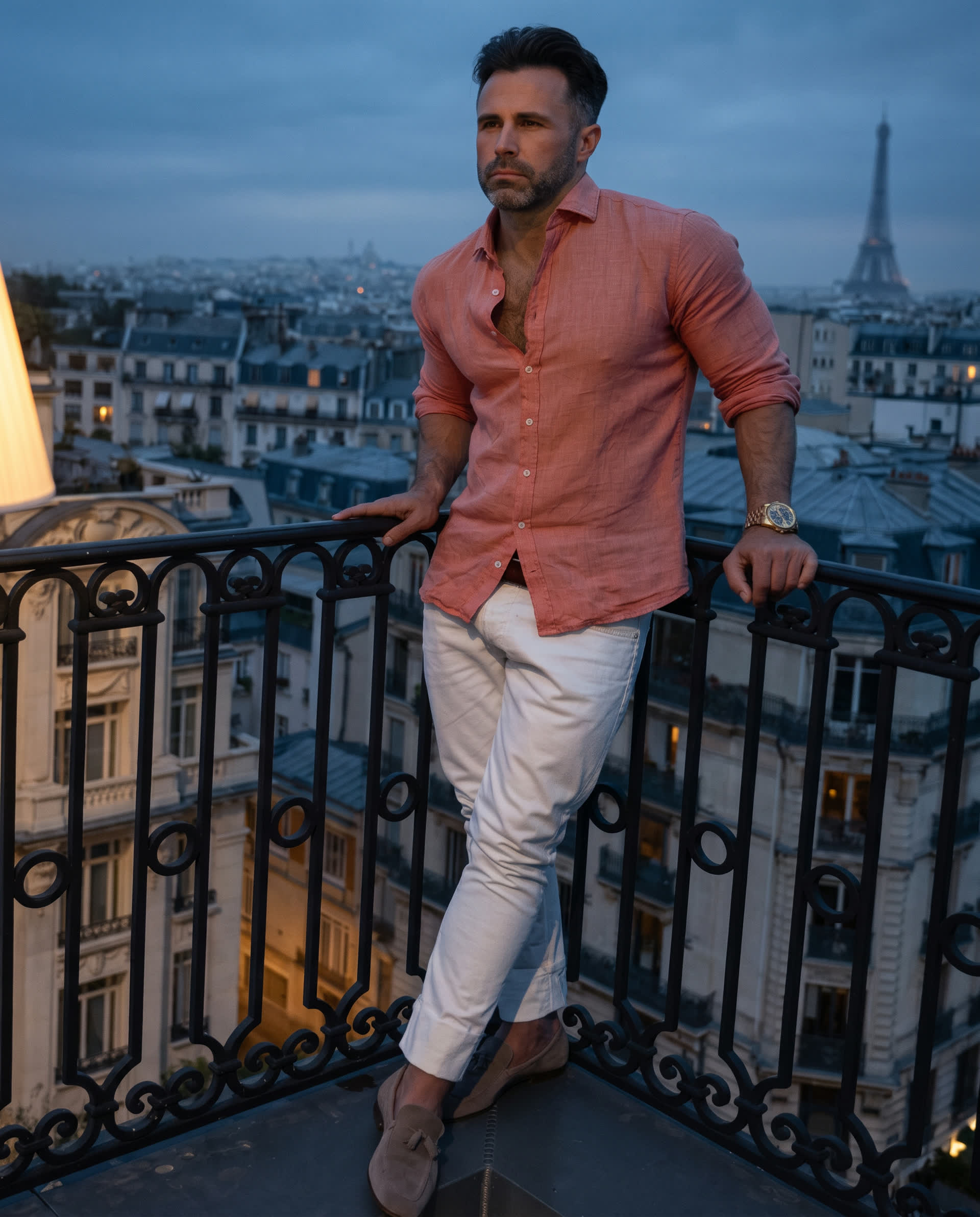 Gene Gerrienne overlooking the Paris skyline at dusk